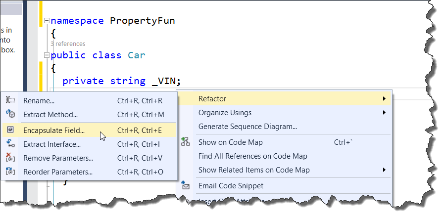 shortcut for getters and setters in visual studio mac
